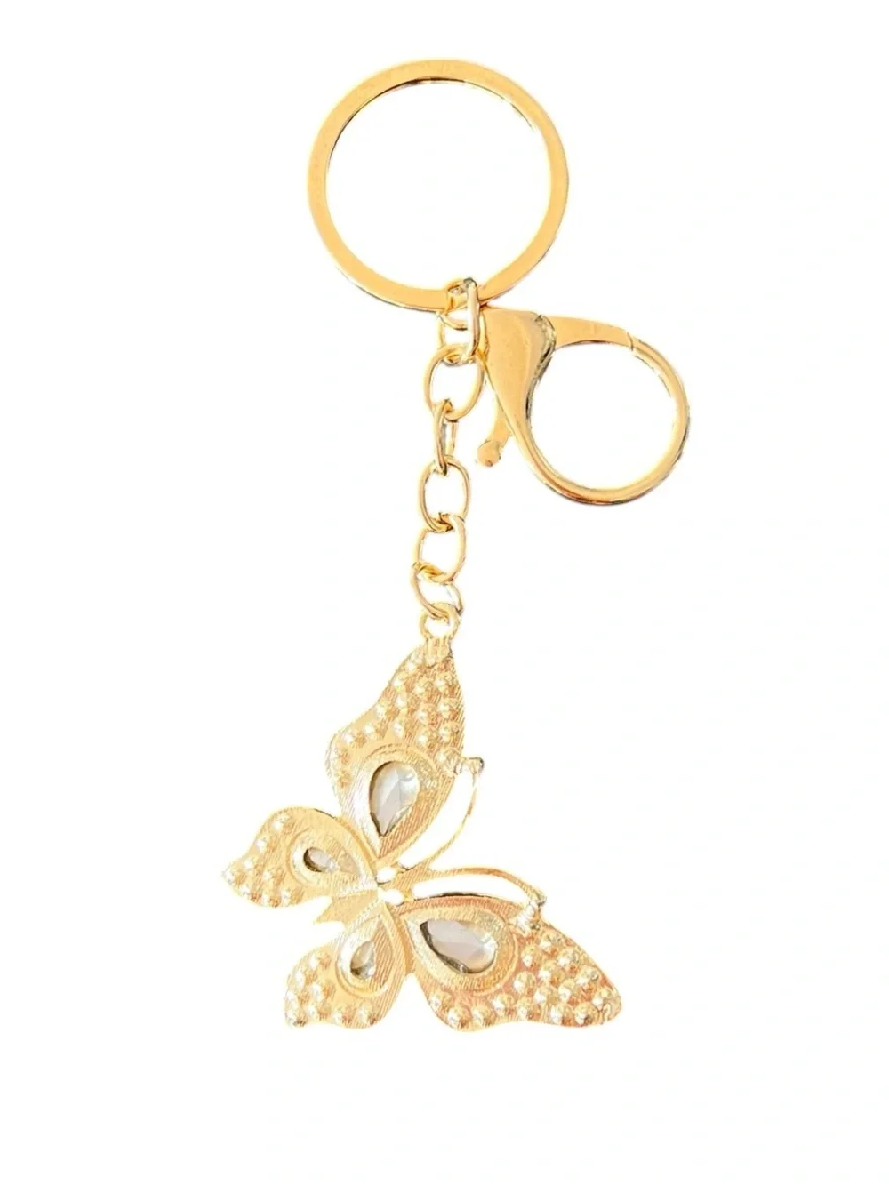 Light Pink Allover Rhinestone Gold Monarch Butterfly 2” Keychain Bag Purse Charm